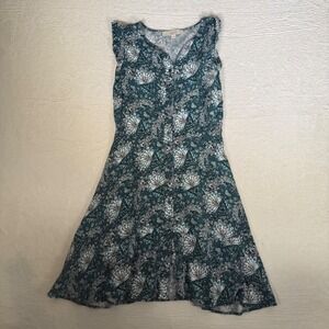 LOFT‎ Teal Floral Paisley Button Front Ruffle Sleeveless A-Line Dress Size 0